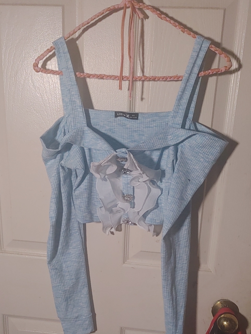 Light Blue Ruffle Off-Shoulder Crop Top